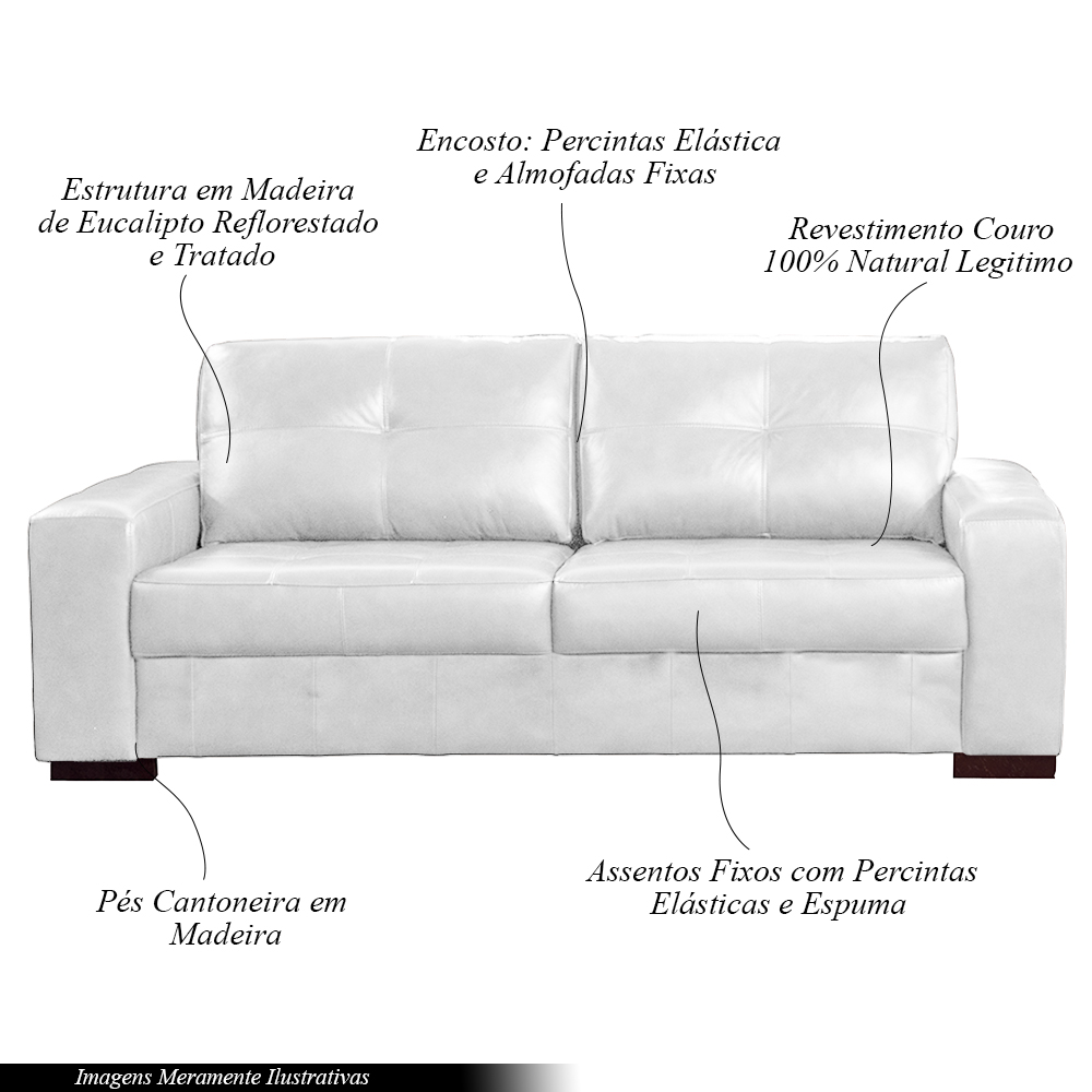 Sofá Decorativo 2 Lugares Turim 200cm Couro Branco G58 - Gran Belo