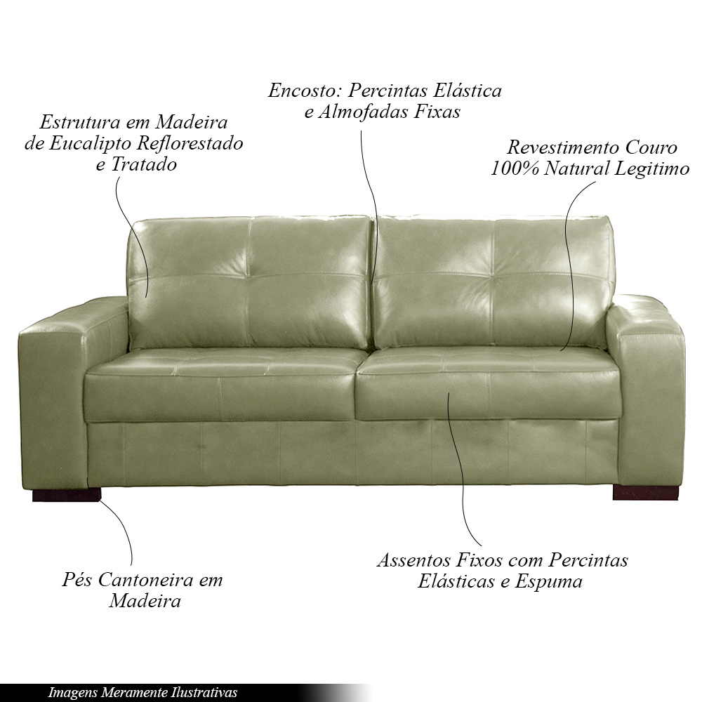 Sofá Decorativo 2 Lugares Turim 200cm Couro Fendi G58 - Gran Belo