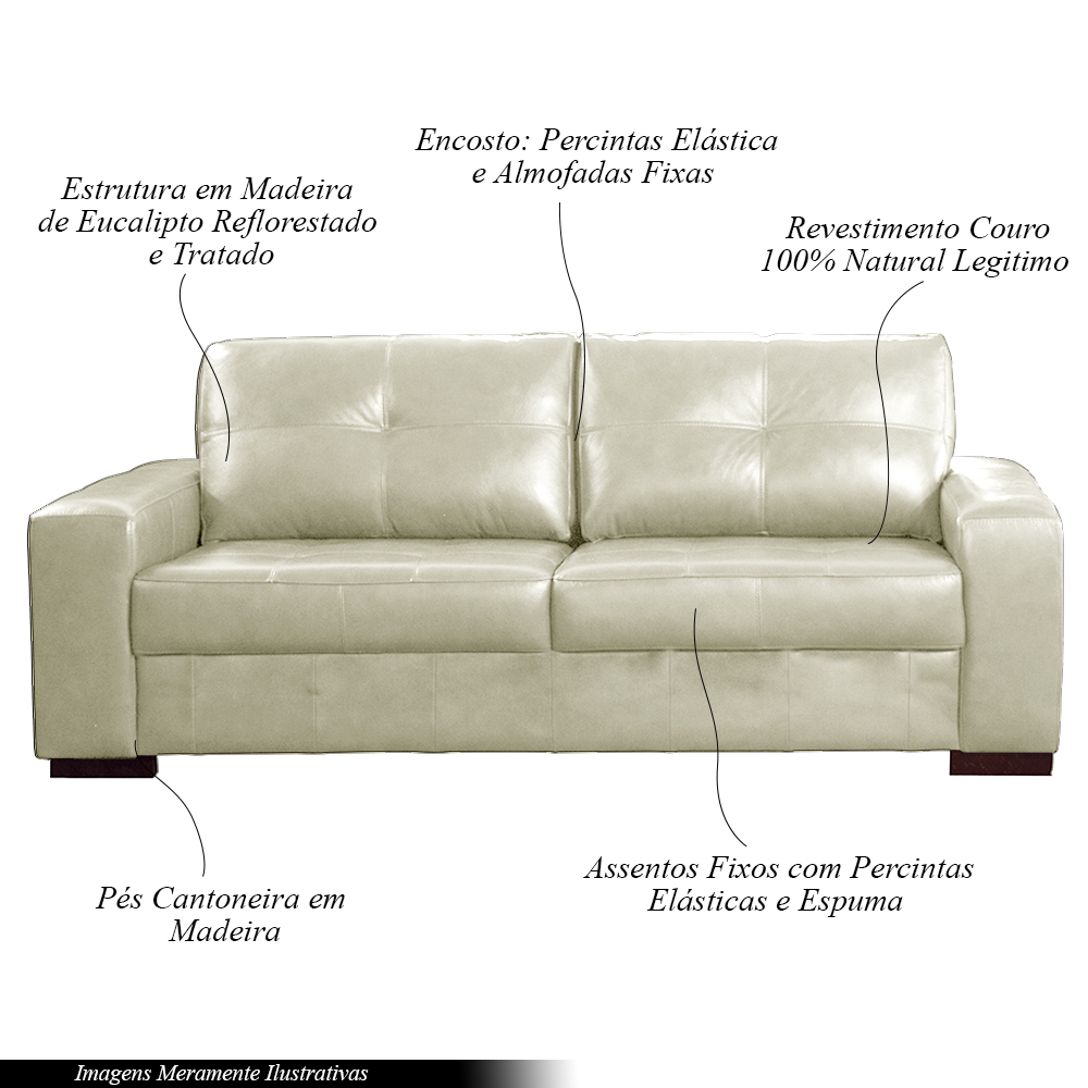 Sofá Decorativo 2 Lugares Turim 200cm Couro Tiza G58 - Gran Belo