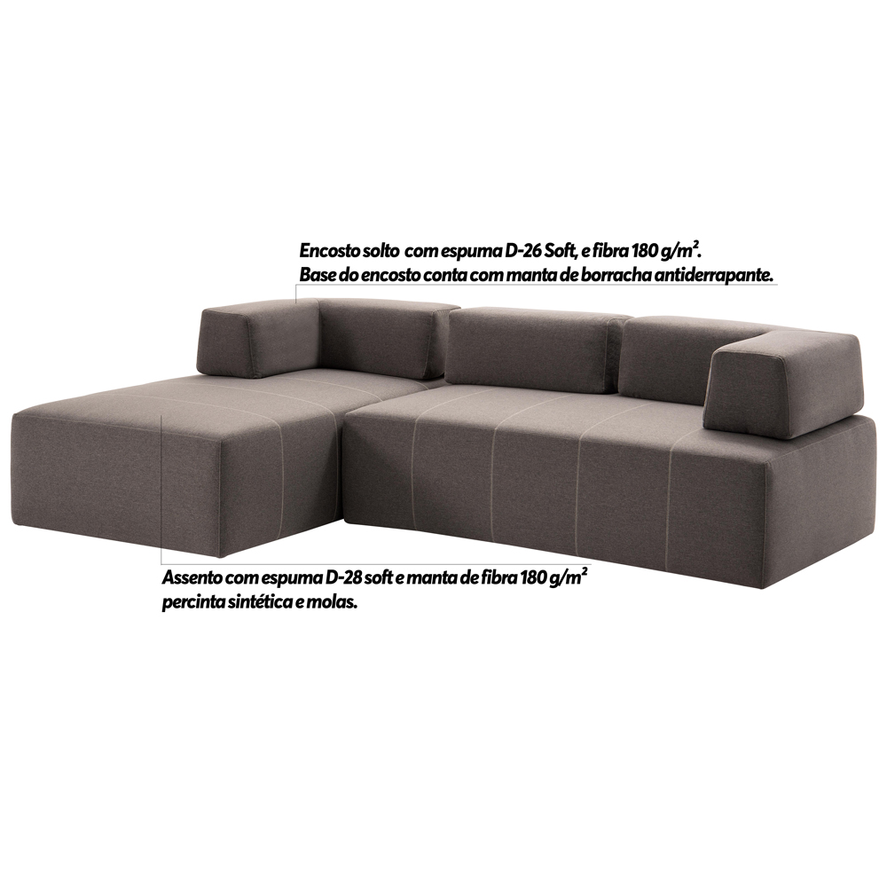Sofá Decorativo 2 Módulos e 3 Encostos Happiness Linho Cinza G66 - Gran Belo