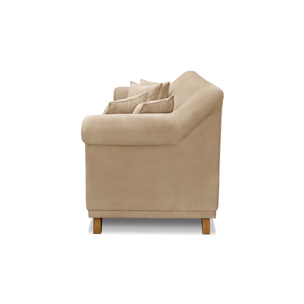 Sofá Decorativo 200cm 3 Lugares com 4 Almofadas Armstrong Suede Bege G63 - Gran Belo
