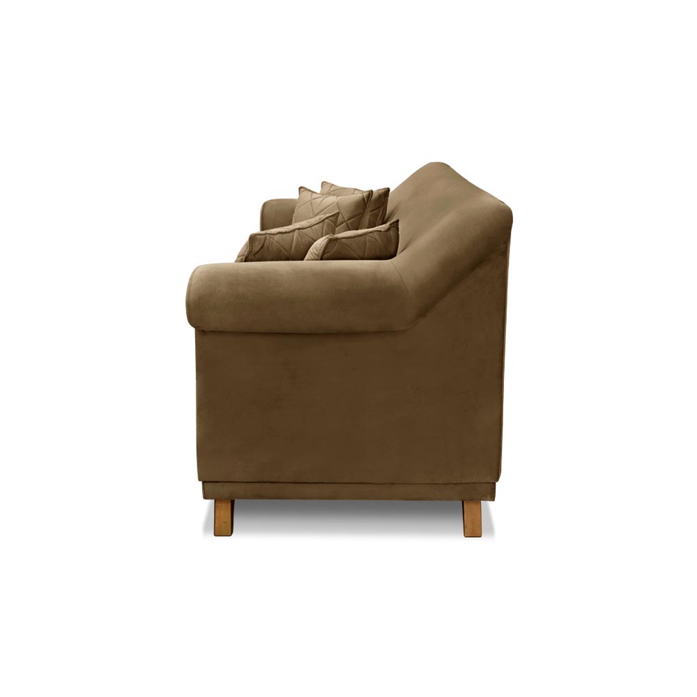 Sofá Decorativo 200cm 3 Lugares com 4 Almofadas Armstrong Suede Caramelo G63 - Gran Belo
