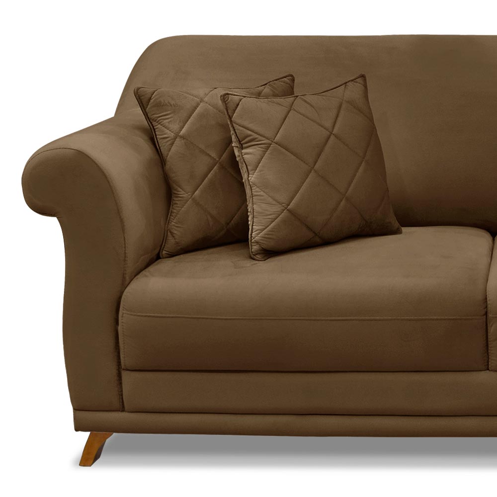 Sofá Decorativo 200cm 3 Lugares com 4 Almofadas Armstrong Suede Caramelo G63 - Gran Belo