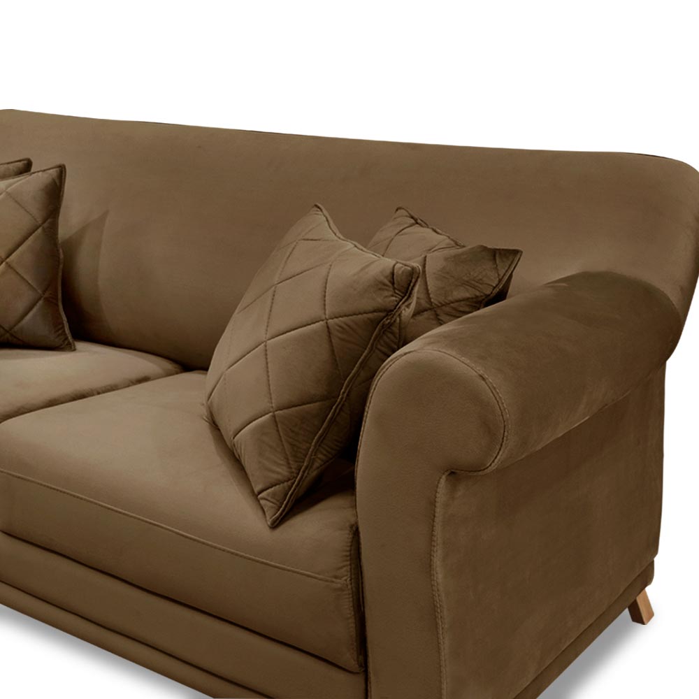 Sofá Decorativo 200cm 3 Lugares com 4 Almofadas Armstrong Suede Caramelo G63 - Gran Belo