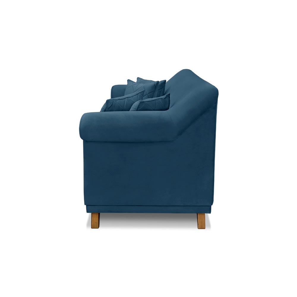 Sofá Decorativo 200cm 3 Lugares com 4 Almofadas Armstrong Veludo Azul Marinho G63 - Gran Belo
