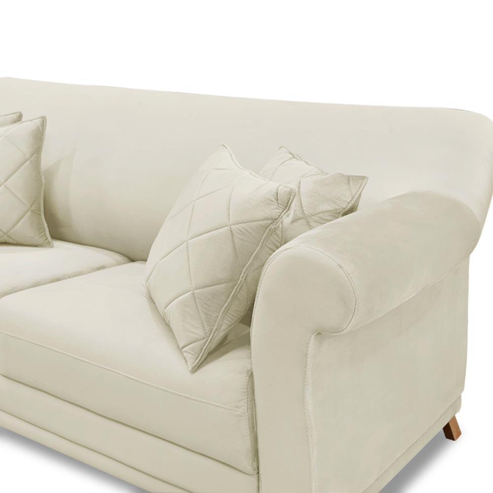 Sofá Decorativo 200cm 3 Lugares com 4 Almofadas Armstrong Veludo Bege G63 - Gran Belo