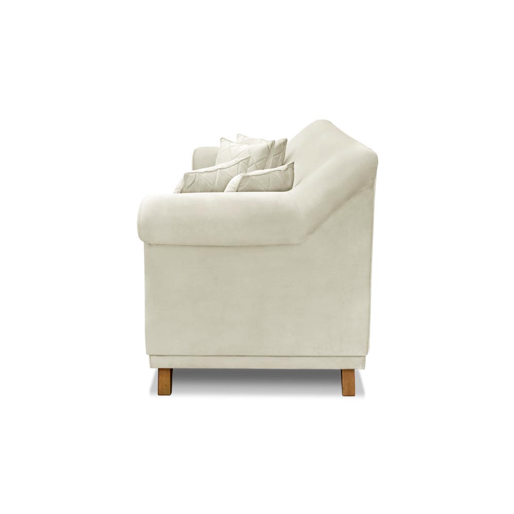 Sofá Decorativo 200cm 3 Lugares com 4 Almofadas Armstrong Veludo Bege G63 - Gran Belo