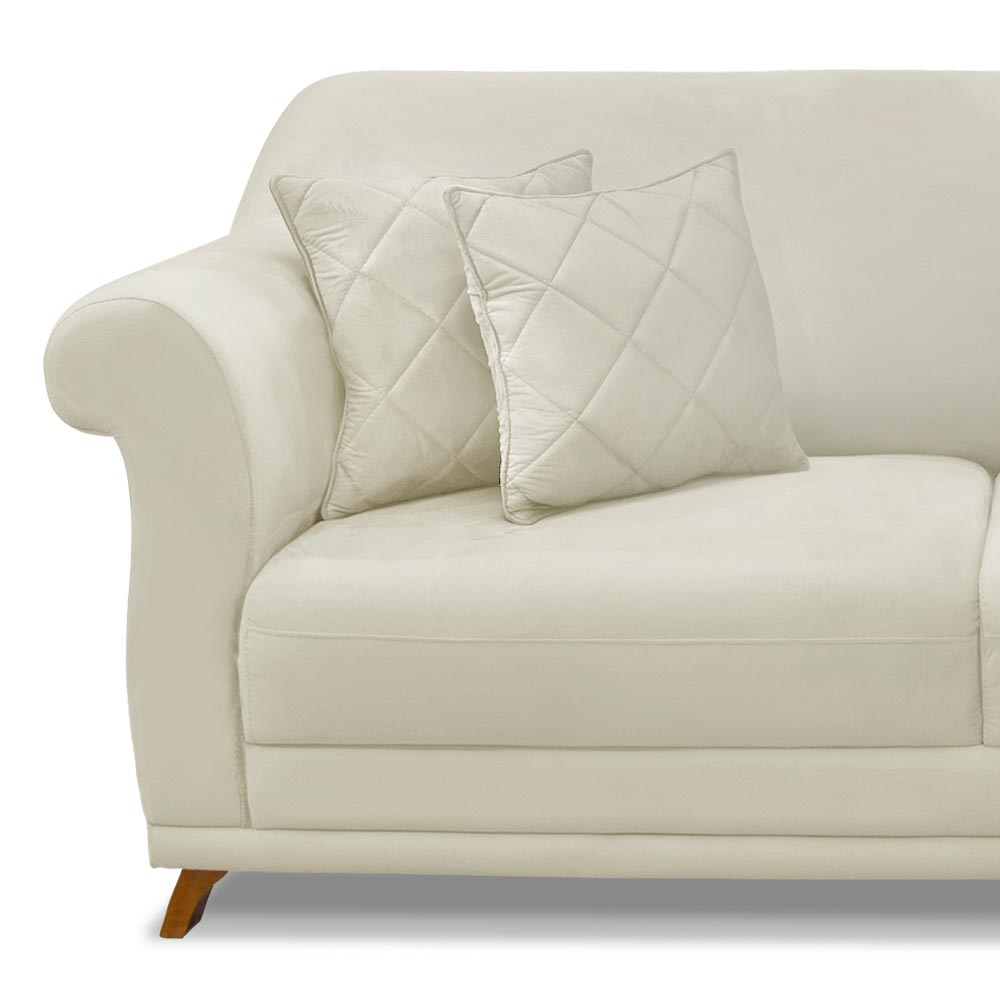 Sofá Decorativo 200cm 3 Lugares com 4 Almofadas Armstrong Veludo Bege G63 - Gran Belo
