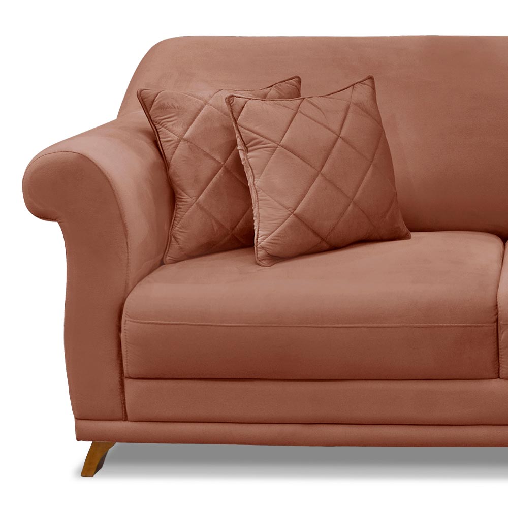 Sofá Decorativo 200cm 3 Lugares com 4 Almofadas Armstrong Veludo Cobre G63 - Gran Belo