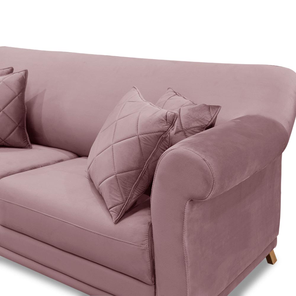 Sofá Decorativo 200cm 3 Lugares com 4 Almofadas Armstrong Veludo Lilás G63 - Gran Belo