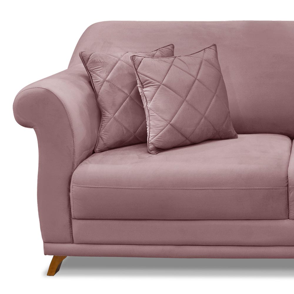 Sofá Decorativo 200cm 3 Lugares com 4 Almofadas Armstrong Veludo Lilás G63 - Gran Belo