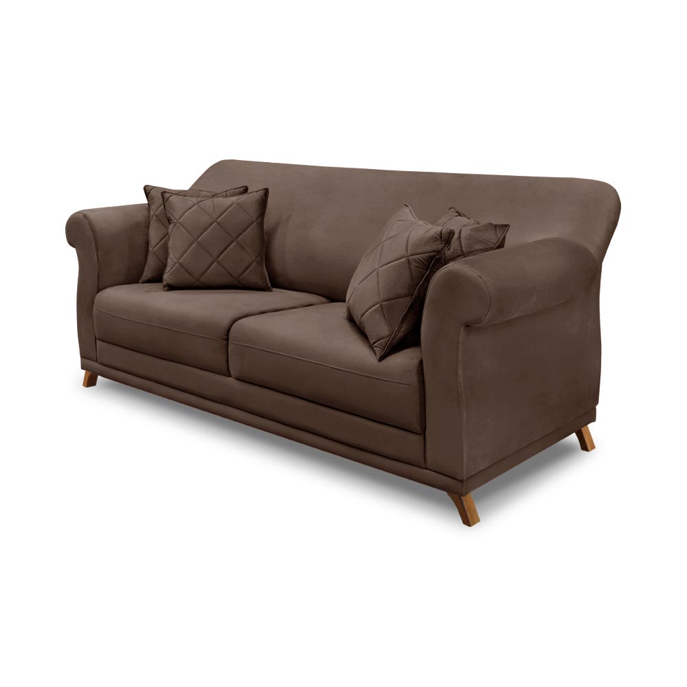 Sofá Decorativo 200cm 3 Lugares com 4 Almofadas Armstrong Veludo Marrom G63 - Gran Belo