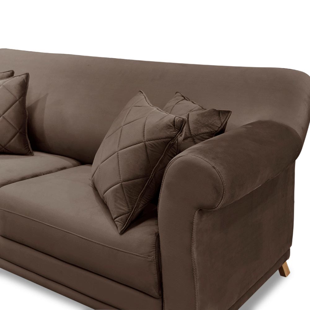 Sofá Decorativo 200cm 3 Lugares com 4 Almofadas Armstrong Veludo Marrom G63 - Gran Belo
