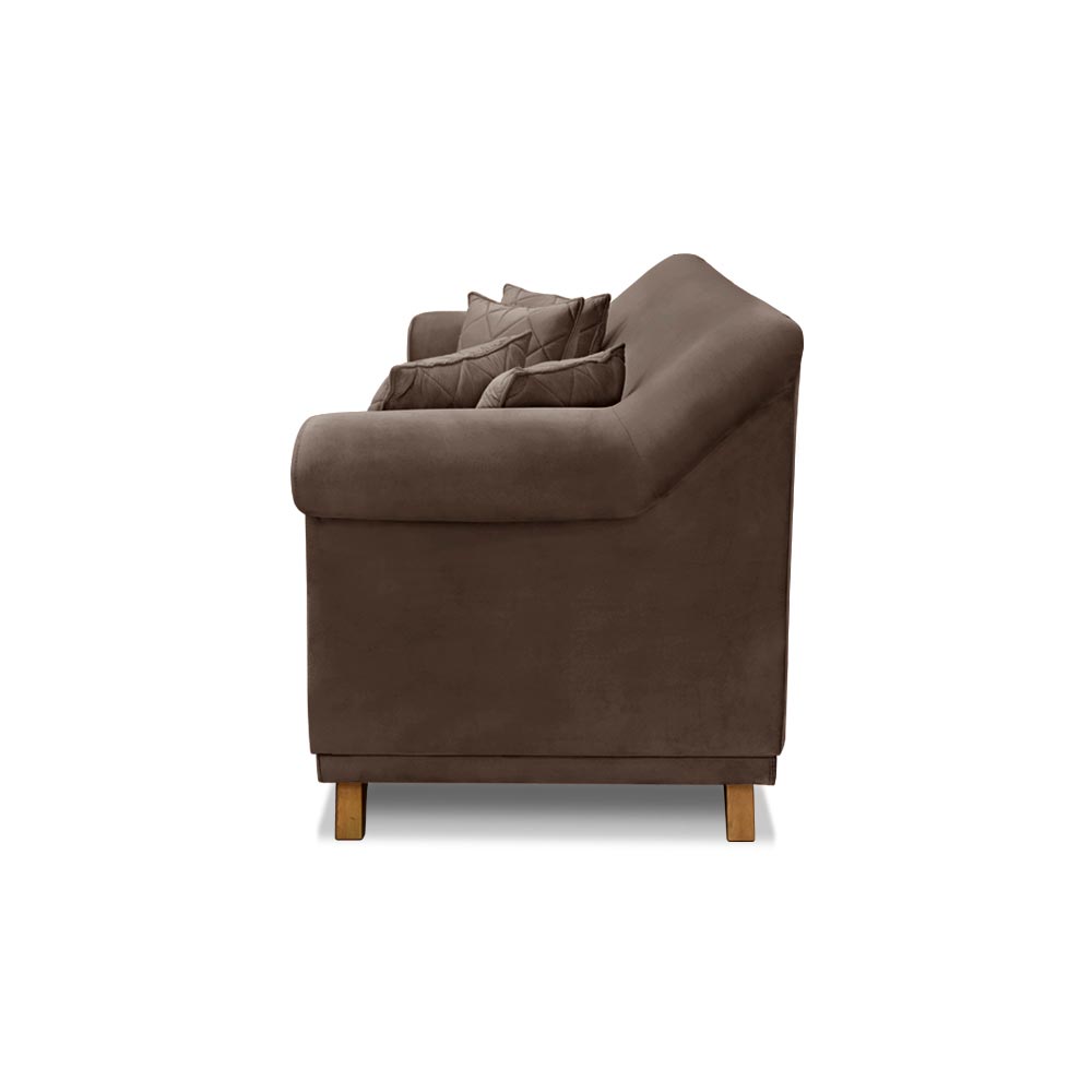 Sofá Decorativo 200cm 3 Lugares com 4 Almofadas Armstrong Veludo Marrom G63 - Gran Belo
