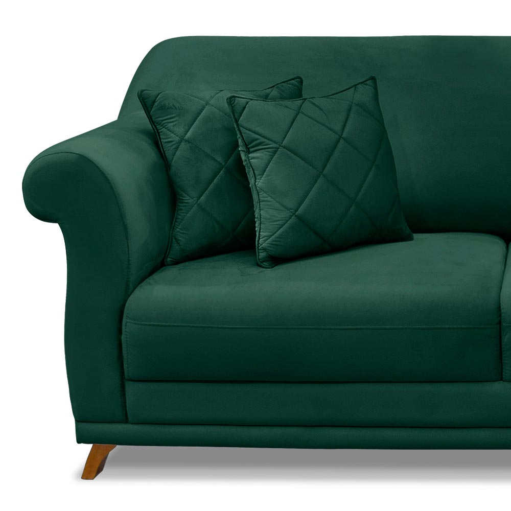 Sofá Decorativo 200cm 3 Lugares com 4 Almofadas Armstrong Veludo Verde Floresta G63 - Gran Belo