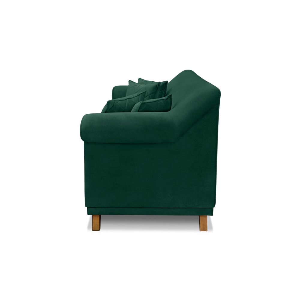 Sofá Decorativo 200cm 3 Lugares com 4 Almofadas Armstrong Veludo Verde Floresta G63 - Gran Belo