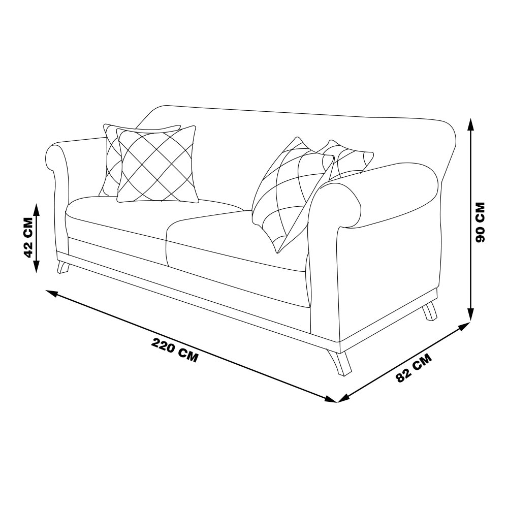 Sofá Decorativo 220cm 3 Lugares com 4 Almofadas Armstrong Suede Cinza G63 - Gran Belo