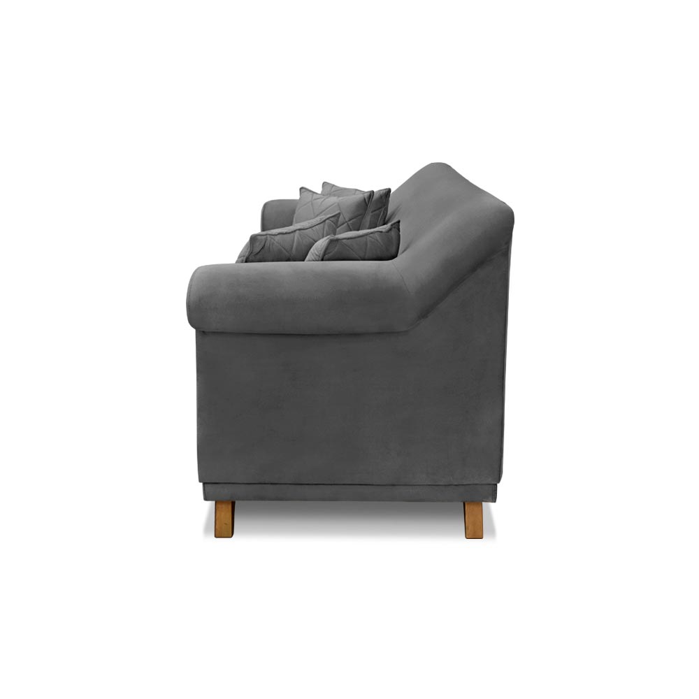 Sofá Decorativo 220cm 3 Lugares com 4 Almofadas Armstrong Suede Cinza G63 - Gran Belo