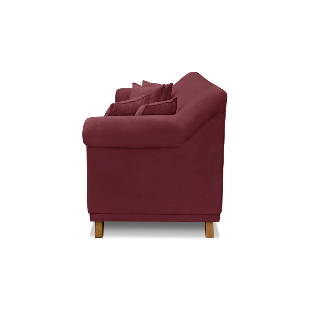 Sofá Decorativo 220cm 3 Lugares com 4 Almofadas Armstrong Veludo Vinho G63 - Gran Belo
