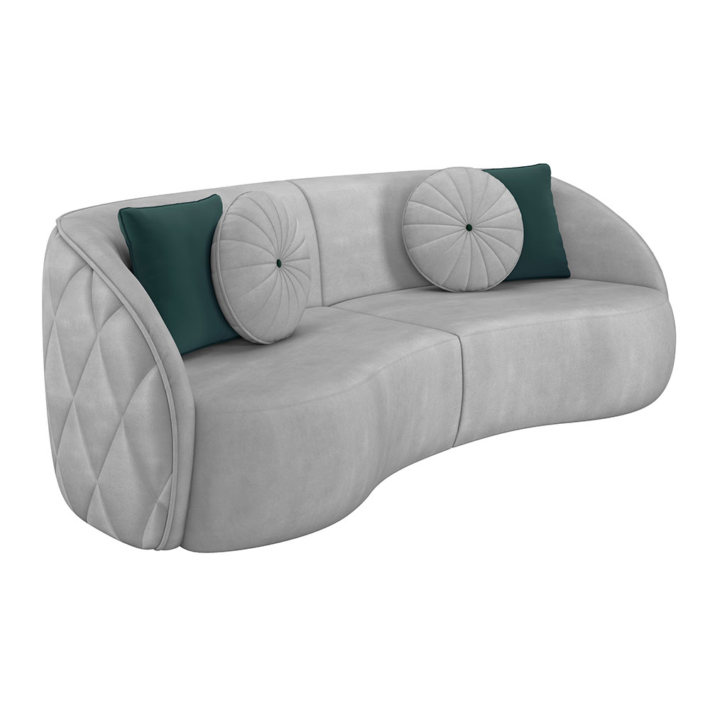 Sofá Decorativo 240cm com Almofadas Redondas Clarke Veludo Cinza Claro G45 - Gran Belo