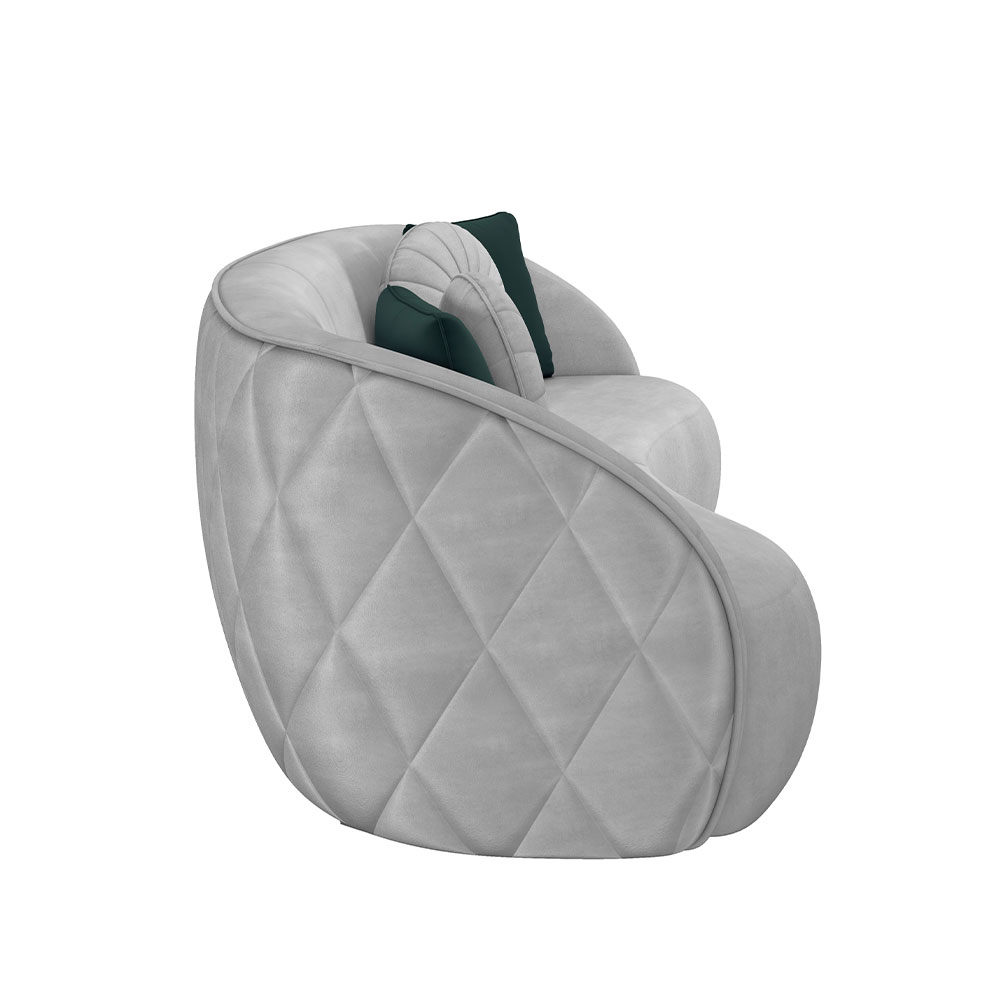 Sofá Decorativo 240cm com Almofadas Redondas Clarke Veludo Cinza Claro G45 - Gran Belo