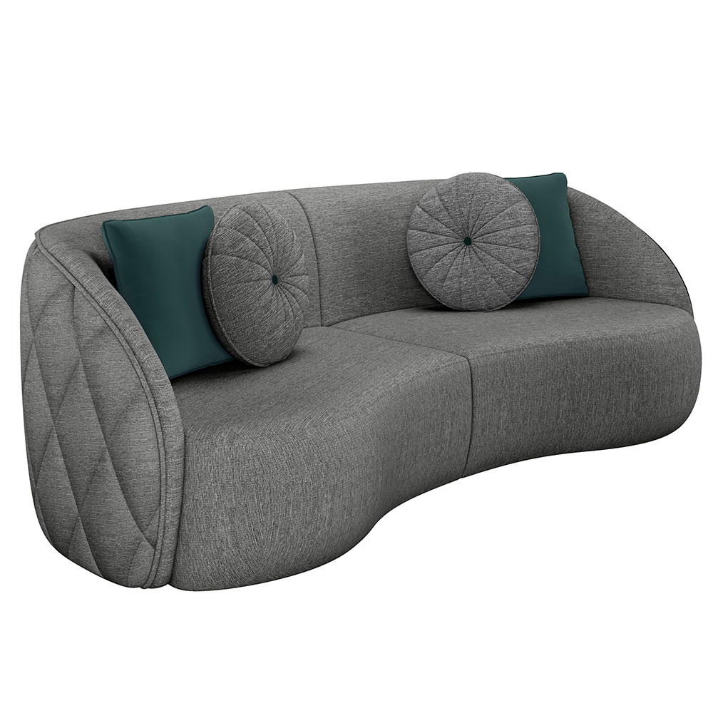 Sofá Decorativo 288cm com Almofadas Redondas Clarke Linho Chumbo G45 - Gran Belo
