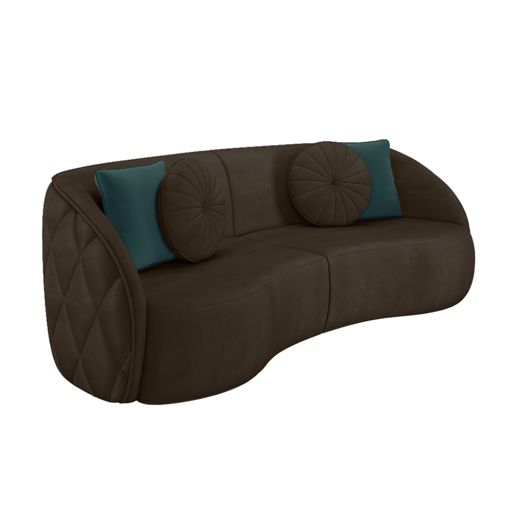 Sofá Decorativo 288cm com Almofadas Redondas Clarke Veludo Marrom G45 - Gran Belo