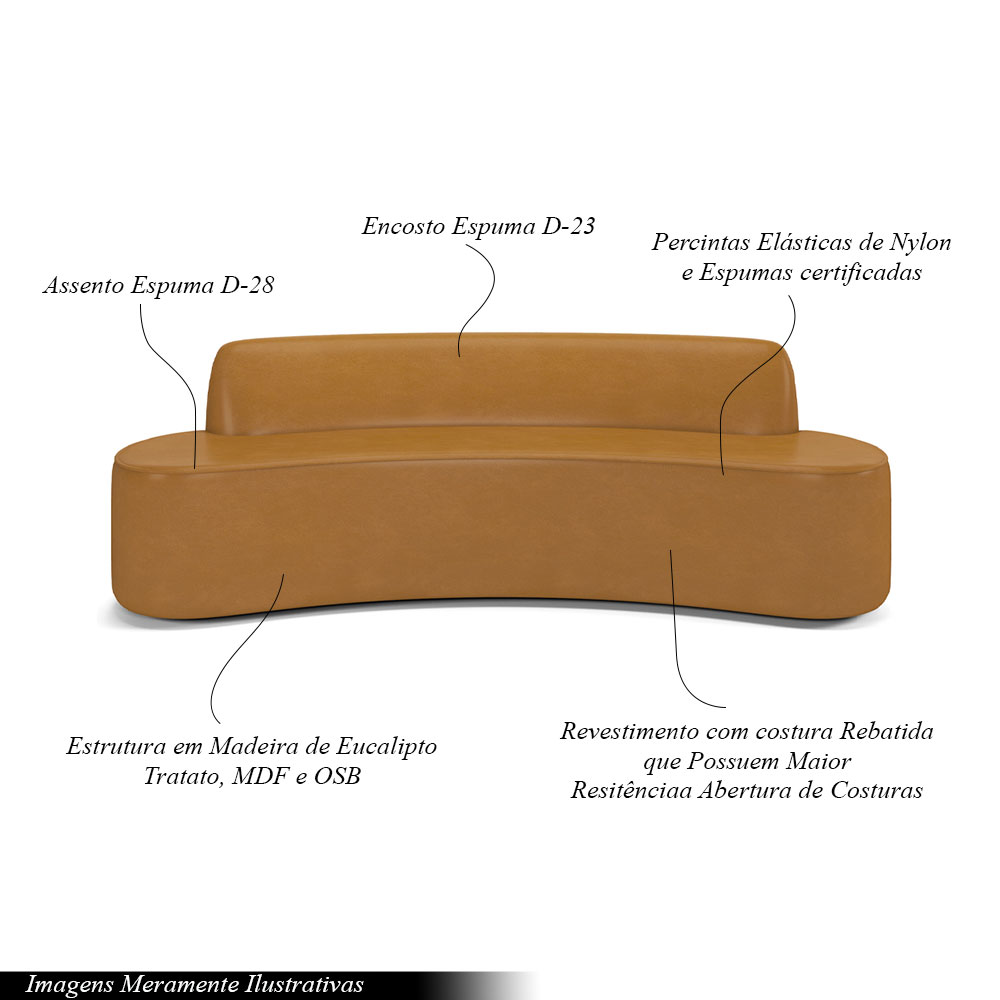Sofá Decorativo 3 Lugares 180cm Bélgica Curvo PU Caramelo G15 - Gran Belo