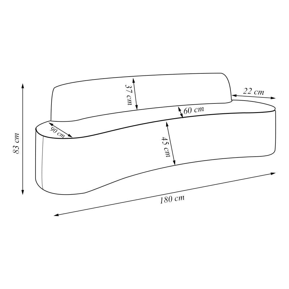 Sofá Decorativo 3 Lugares 180cm Bélgica Curvo PU Caramelo G15 - Gran Belo