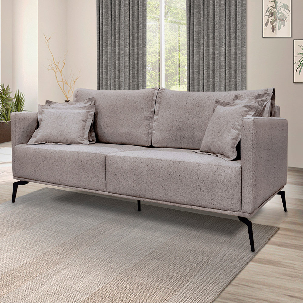 Sofá Decorativo 3 Lugares 200cm Pés em Aço Stagno Linho Areia Rústica G63 - Gran Belo