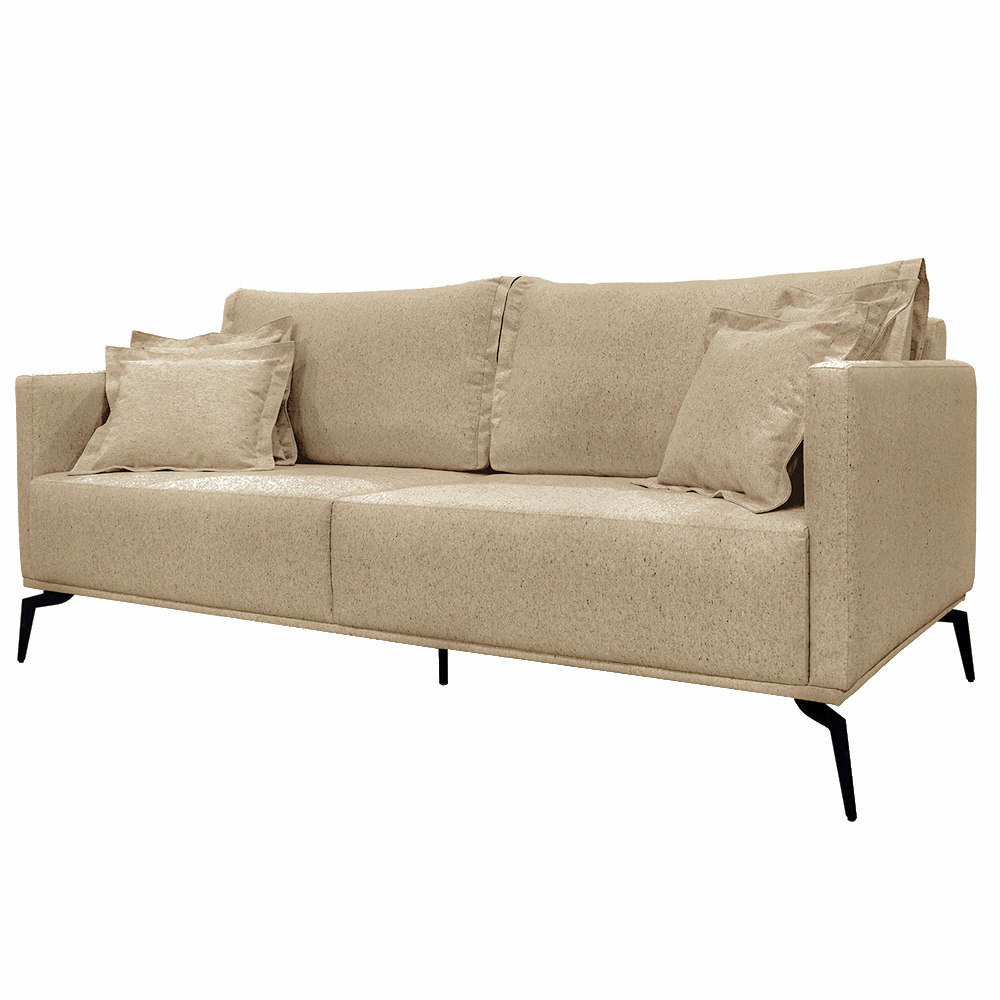 Sofá Decorativo 3 Lugares 200cm Pés em Aço Stagno Linho Bege G63 - Gran Belo