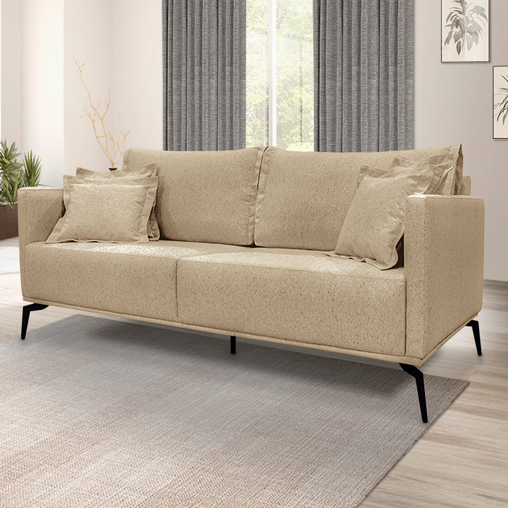 Sofá Decorativo 3 Lugares 200cm Pés em Aço Stagno Linho Bege G63 - Gran Belo