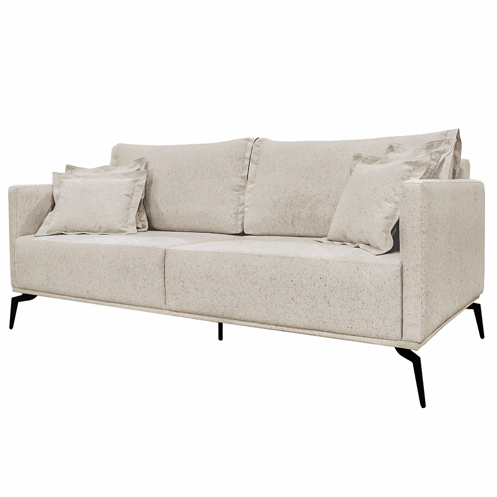 Sofá Decorativo 3 Lugares 200cm Pés em Aço Stagno Linho Off White Rústico G63 - Gran Belo