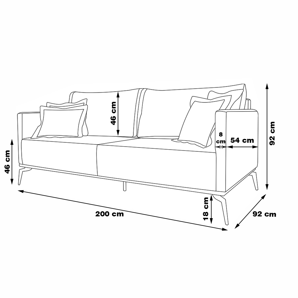 Sofá Decorativo 3 Lugares 200cm Pés em Aço Stagno Linho Off White Rústico G63 - Gran Belo