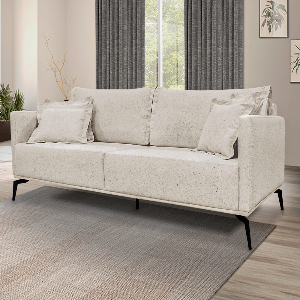 Sofá Decorativo 3 Lugares 200cm Pés em Aço Stagno Linho Off White Rústico G63 - Gran Belo