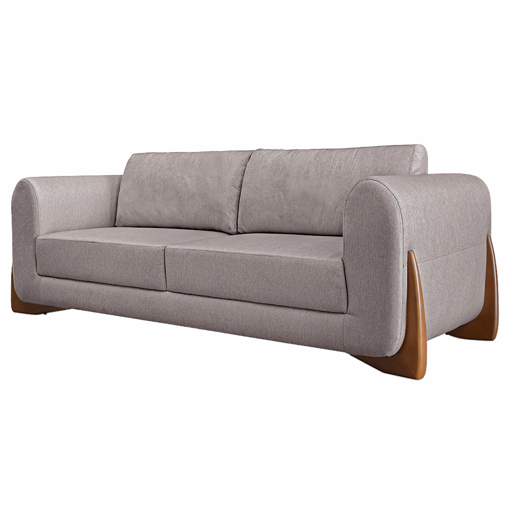 Sofá Decorativo 3 Lugares 200cm Pés em Madeira Buzz Linho Areia Rústica G63 - Gran Belo