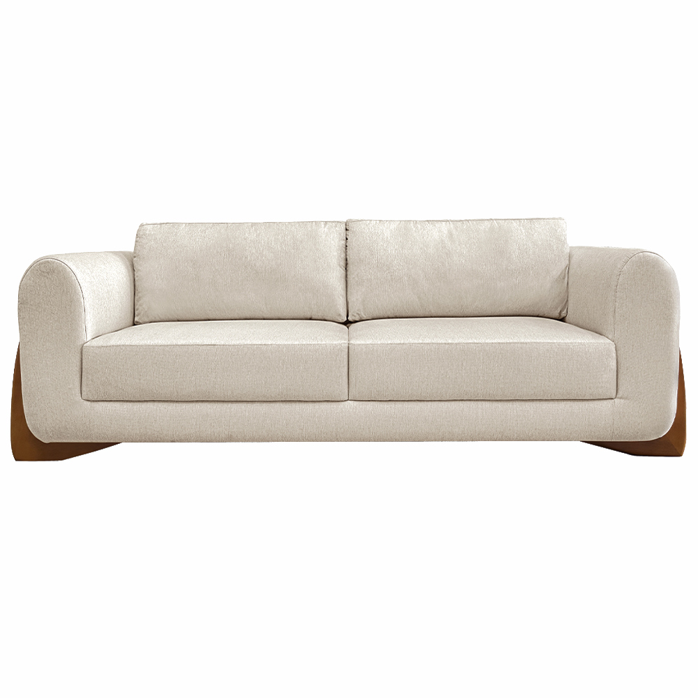Sofá Decorativo 3 Lugares 200cm Pés em Madeira Buzz Linho Off White Rústico G63 - Gran Belo