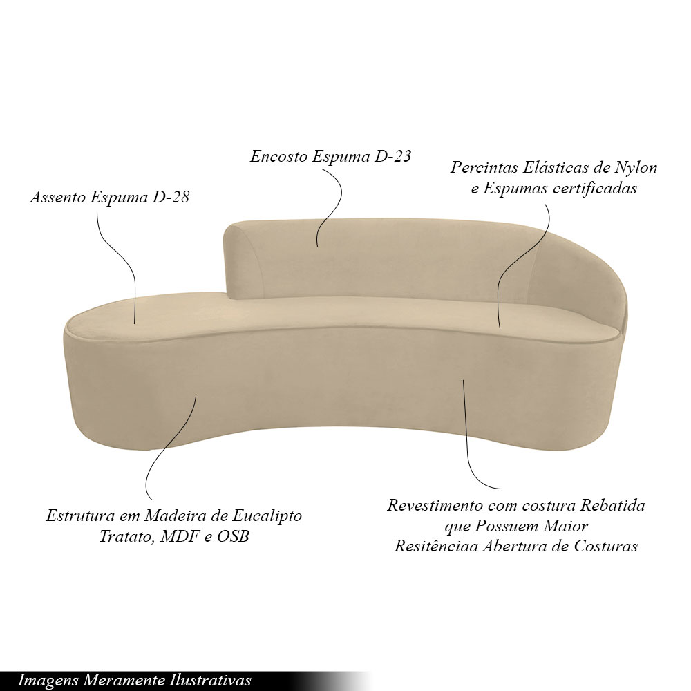 Sofá Decorativo 3 Lugares 210cm Abby Encosto Direito Curvo Veludo Creme G15 - Gran Belo