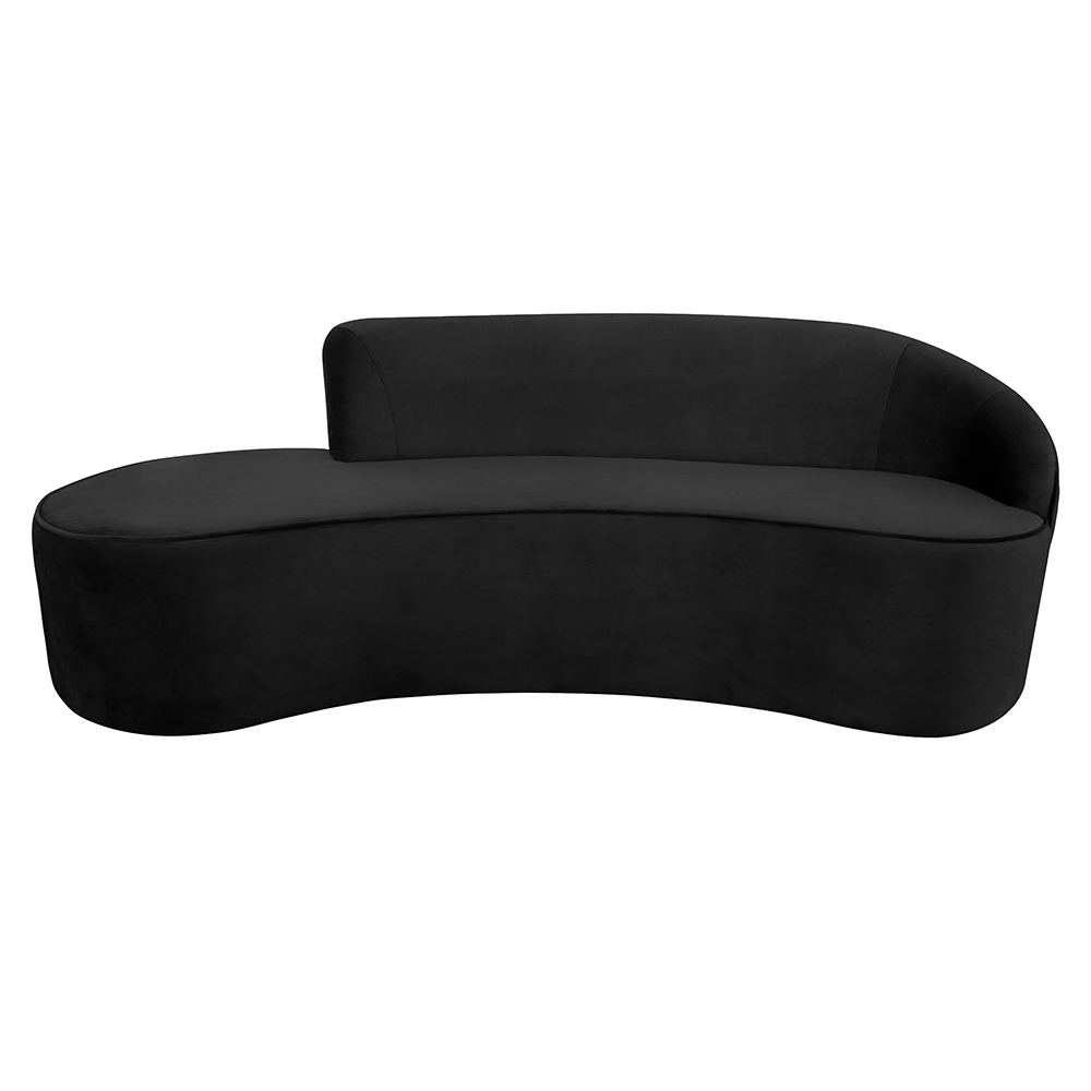 Sofá Decorativo 3 Lugares 210cm Abby Encosto Direito Curvo Veludo Preto G15 - Gran Belo