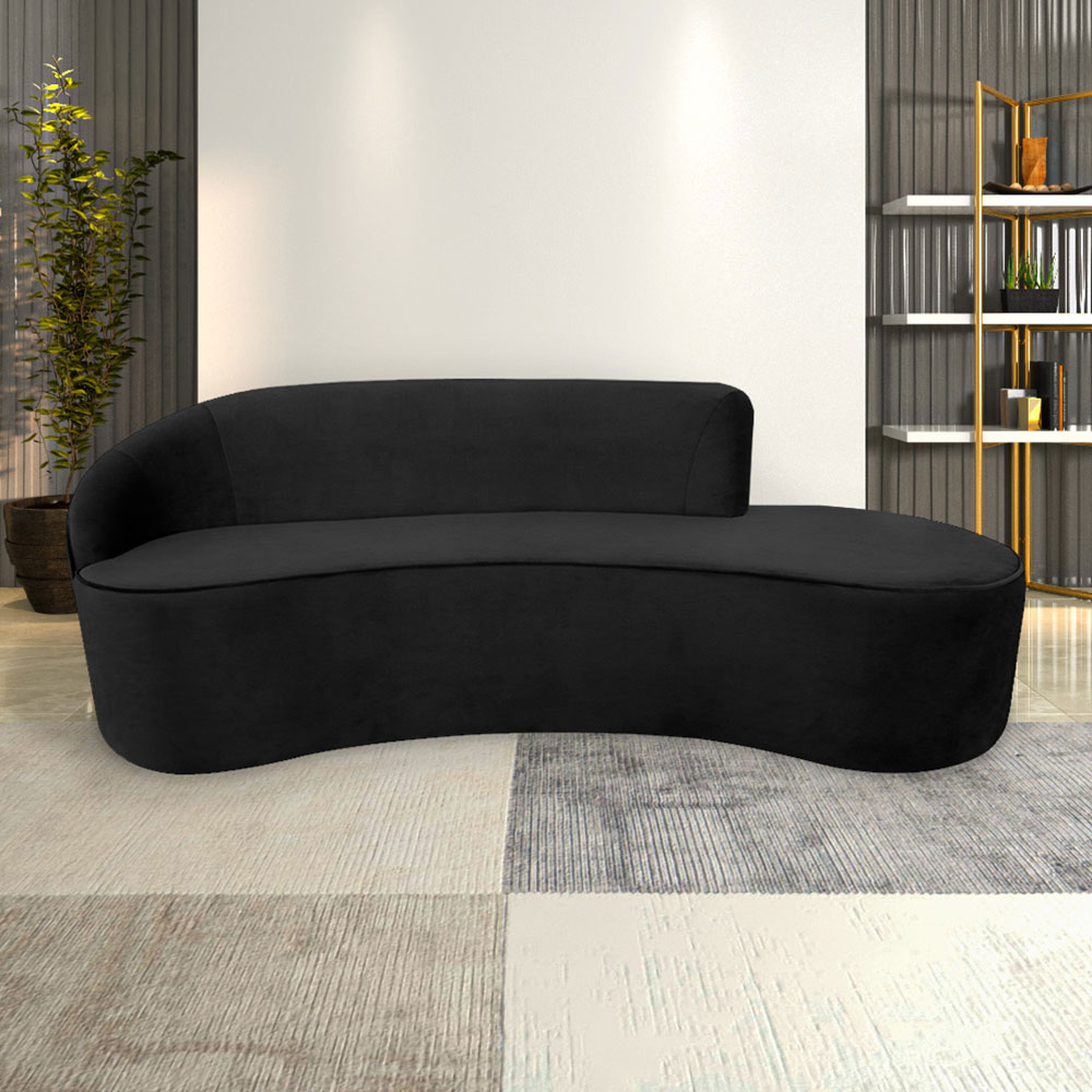 Sofá Decorativo 3 Lugares 210cm Abby Encosto Esquerdo Curvo Veludo Preto G15 - Gran Belo