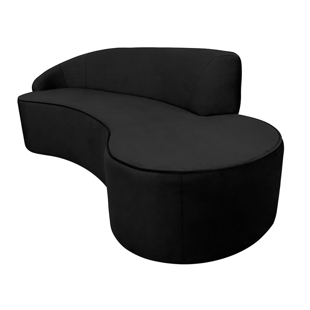 Sofá Decorativo 3 Lugares 210cm Abby Encosto Esquerdo Curvo Veludo Preto G15 - Gran Belo