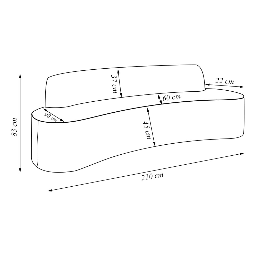 Sofá Decorativo 3 Lugares 210cm Bélgica Curvo PU Caramelo G15 - Gran Belo