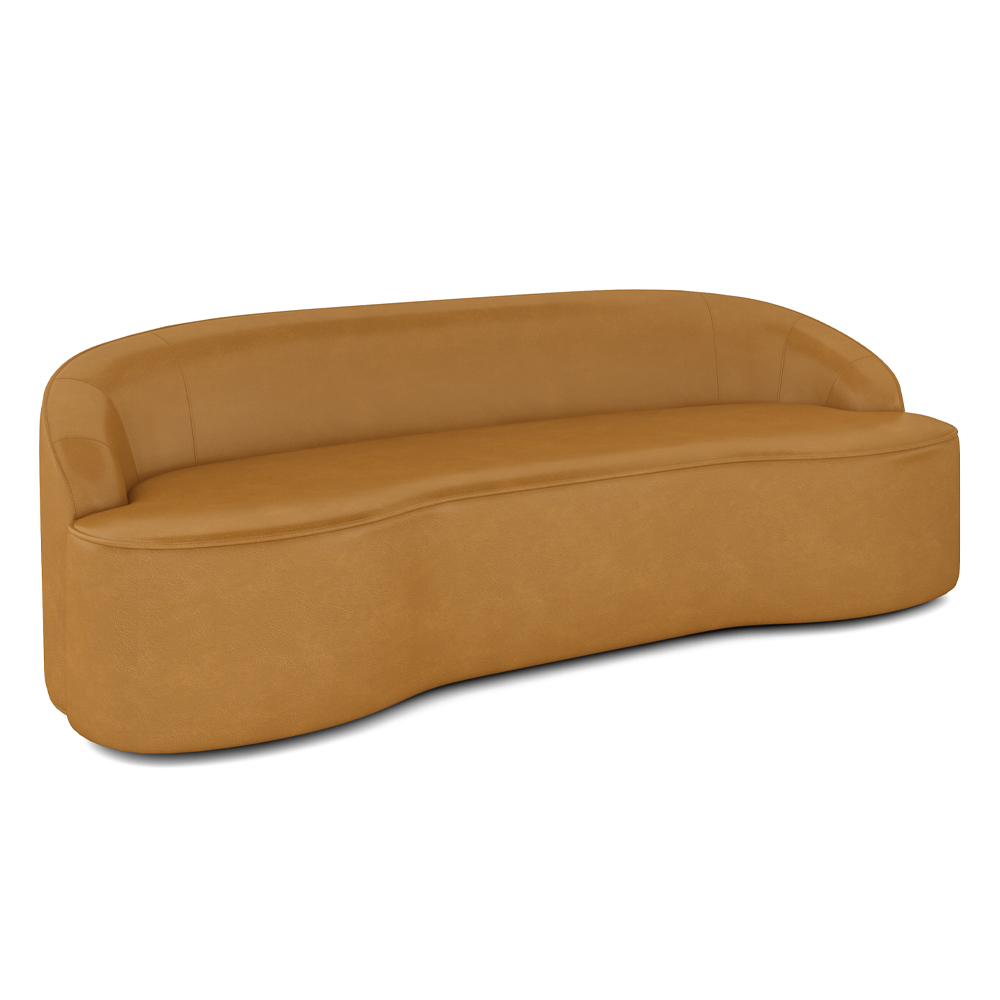 Sofá Decorativo 3 Lugares 210cm Joel Curvo com Encosto PU Caramelo G15 - Gran Belo