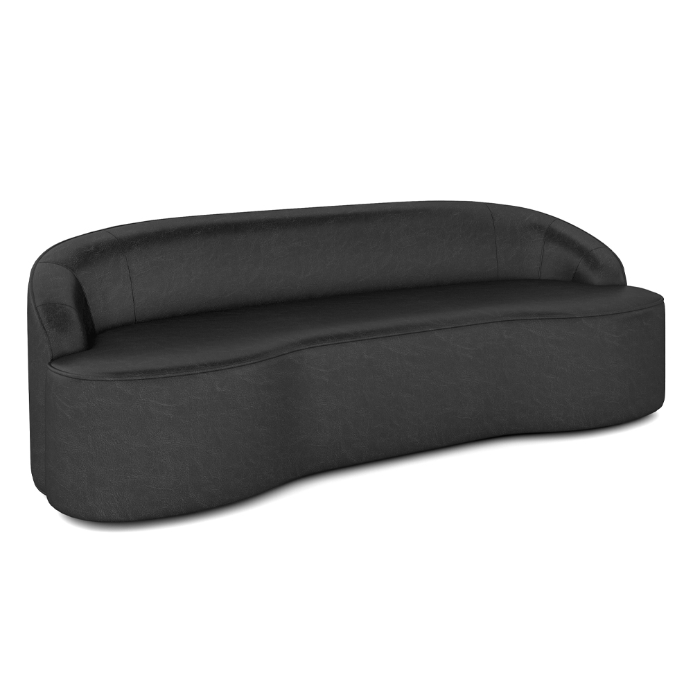 Sofá Decorativo 3 Lugares 210cm Joel Curvo com Encosto PU Preto G15 - Gran Belo