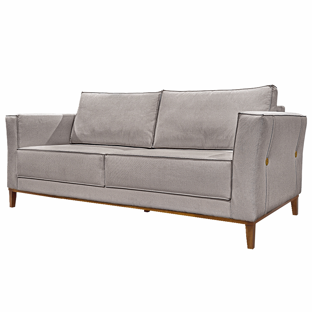 Sofá Decorativo 3 Lugares 210cm Pés em Madeira Tarantino Linho Areia Rústica G63 - Gran Belo