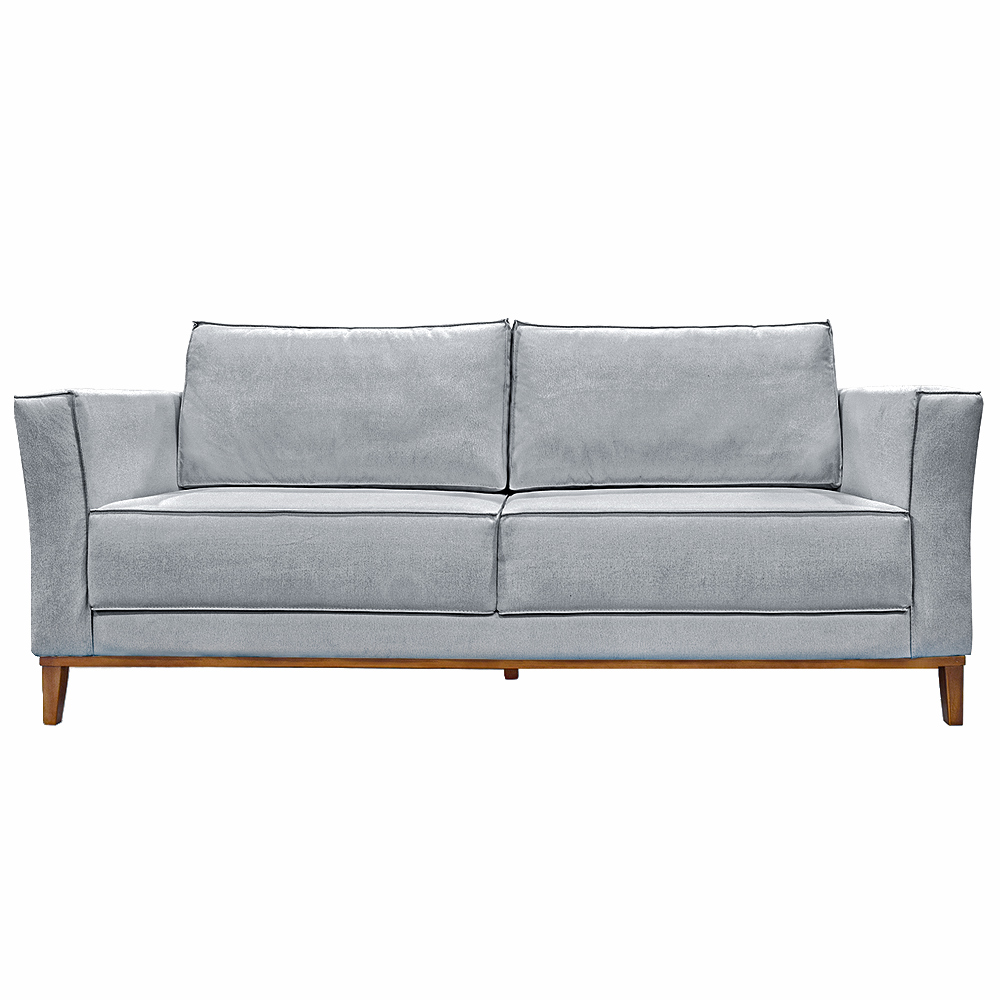 Sofá Decorativo 3 Lugares 210cm Pés em Madeira Tarantino Linho Cinza Rústico G63 - Gran Belo