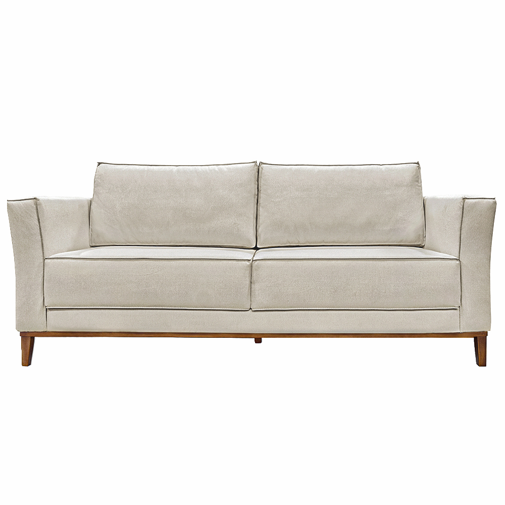 Sofá Decorativo 3 Lugares 210cm Pés em Madeira Tarantino Linho Off White Rústico G63 - Gran Belo