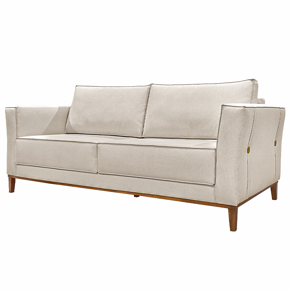 Sofá Decorativo 3 Lugares 210cm Pés em Madeira Tarantino Linho Pérola G63 - Gran Belo