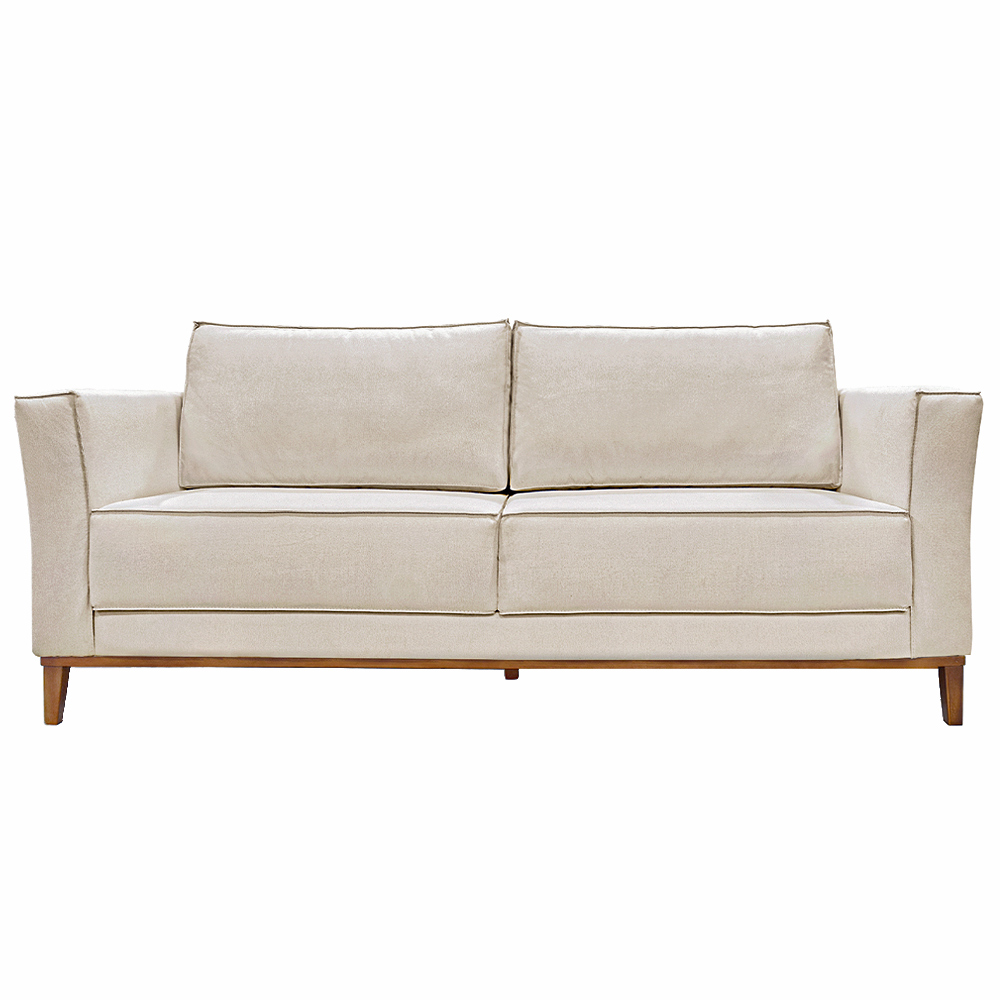 Sofá Decorativo 3 Lugares 210cm Pés em Madeira Tarantino Linho Pérola G63 - Gran Belo