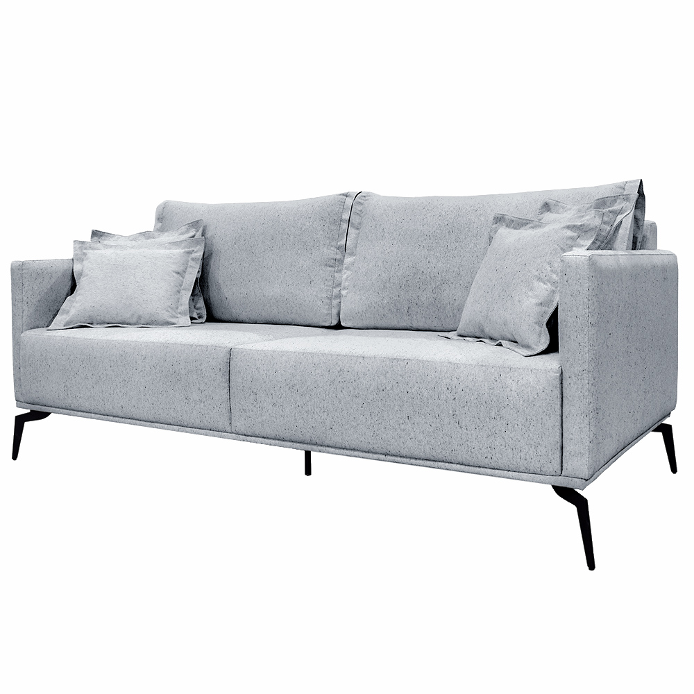 Sofá Decorativo 3 Lugares 220cm Pés em Aço Stagno Linho Cinza Rústico G63 - Gran Belo